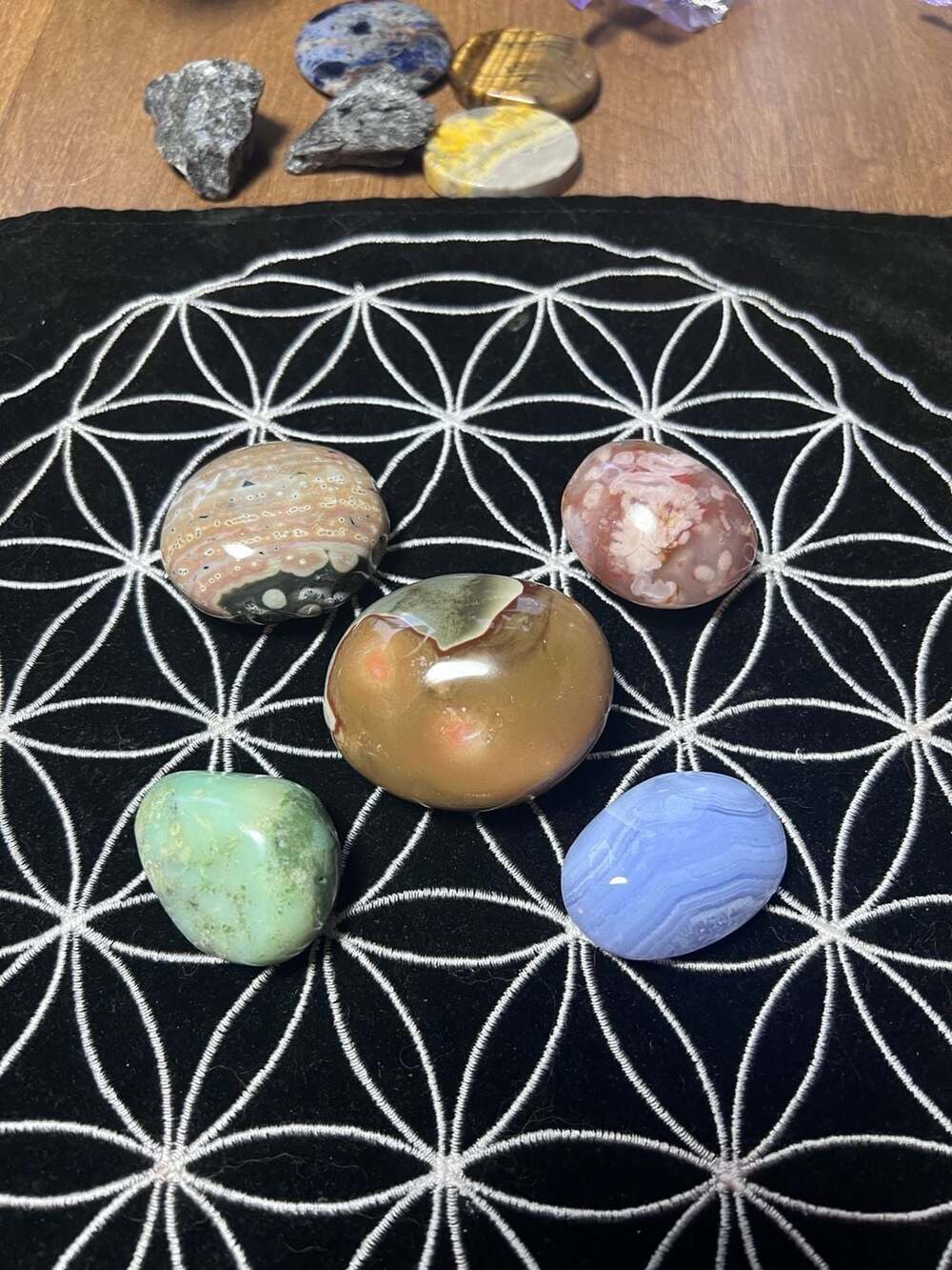 5pc Polished Crystal Palm Jasper & Agate Gemstone Set